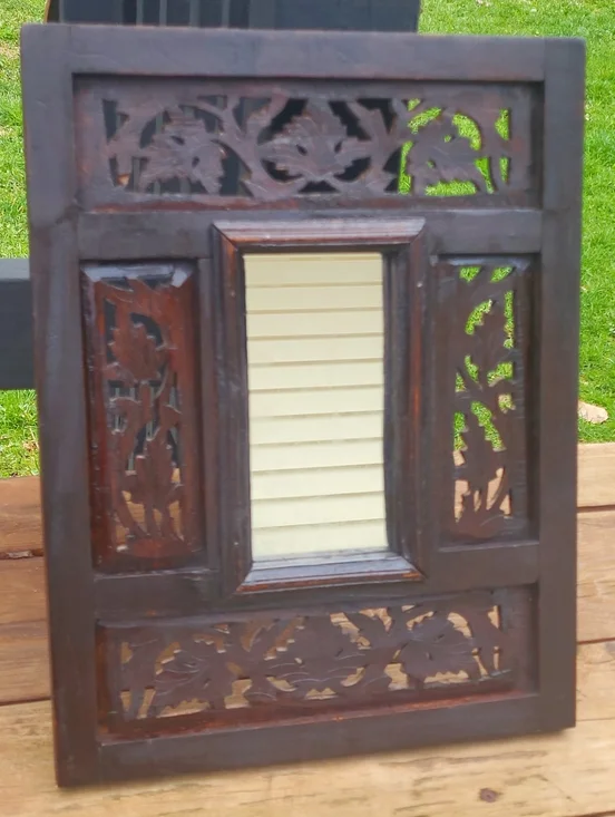 Pier 1 Imports Jodhpur Hand Carved Wood Wall Mirror Rustic Boho India - Picture 2 of 9